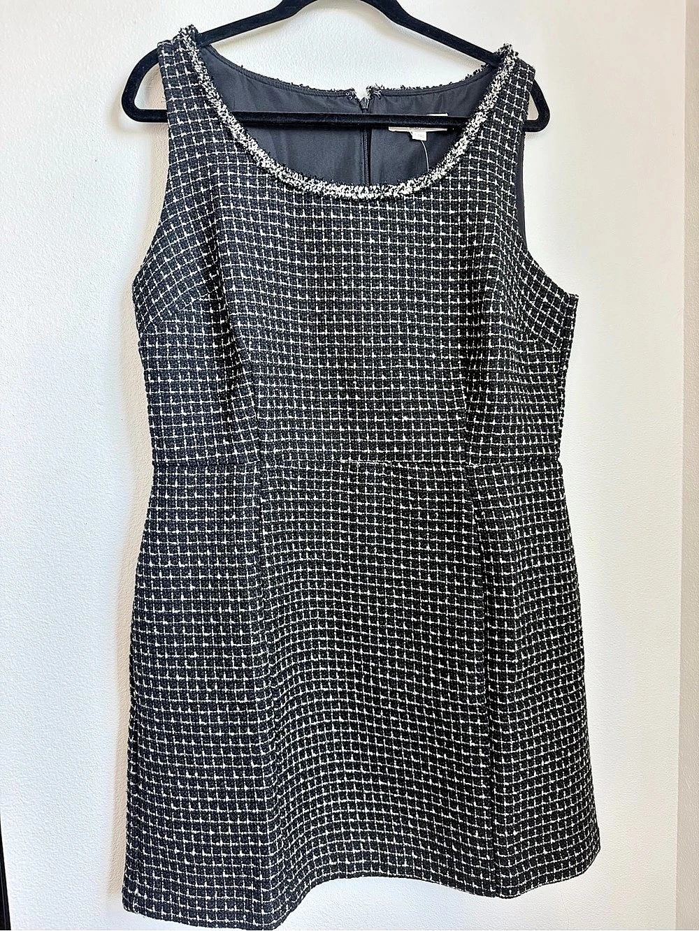 LOFT Tweed Look Checkered Mini Dress in Black & White Size 12 NWT